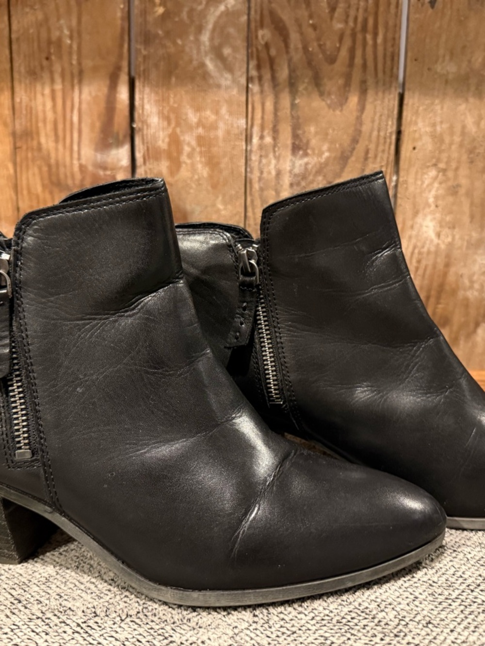 Frye Black Leather Ankle Booties with Side Zipper